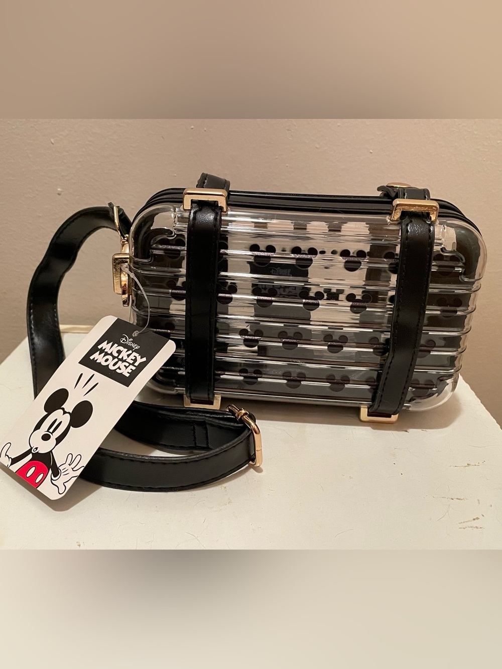 NWT Bioworld Disney Mickey Mouse Clear Hardshell Suitcase Crossbody Bag